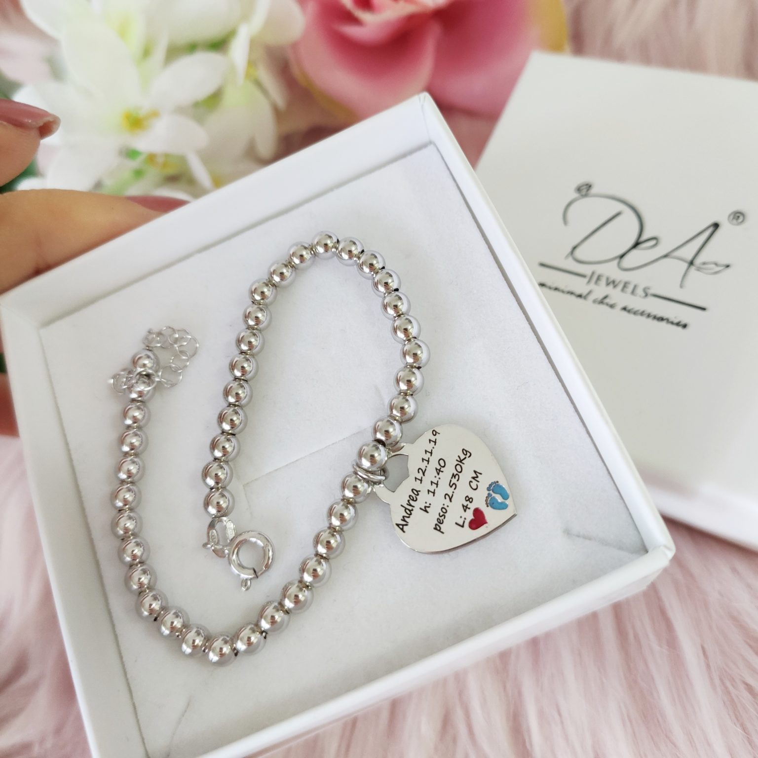 Sakrami Bracciale In Argento 925 Con Aereo E Cuore - 16 Cm + Prolunga 3 Cm - In Scatola Regalo Con Dedica Personalizzabile - Made In Italy