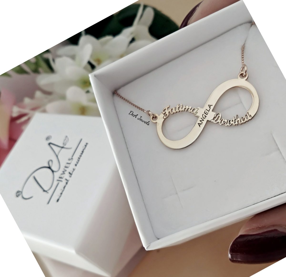 Collana Personalizzata Con Nome Infinito | 2 Nomi | Oro Rosa | Argento Sterling 925 | Gioiello Con Incisione E Biglietto Per Lei - 2